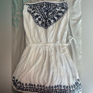 Raviya White Top with Navy Embroidered Trim